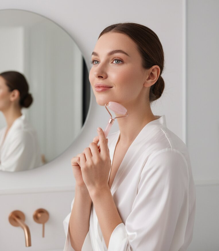 VORALIE gold facial roller — skincare tool for at-home spa rituals