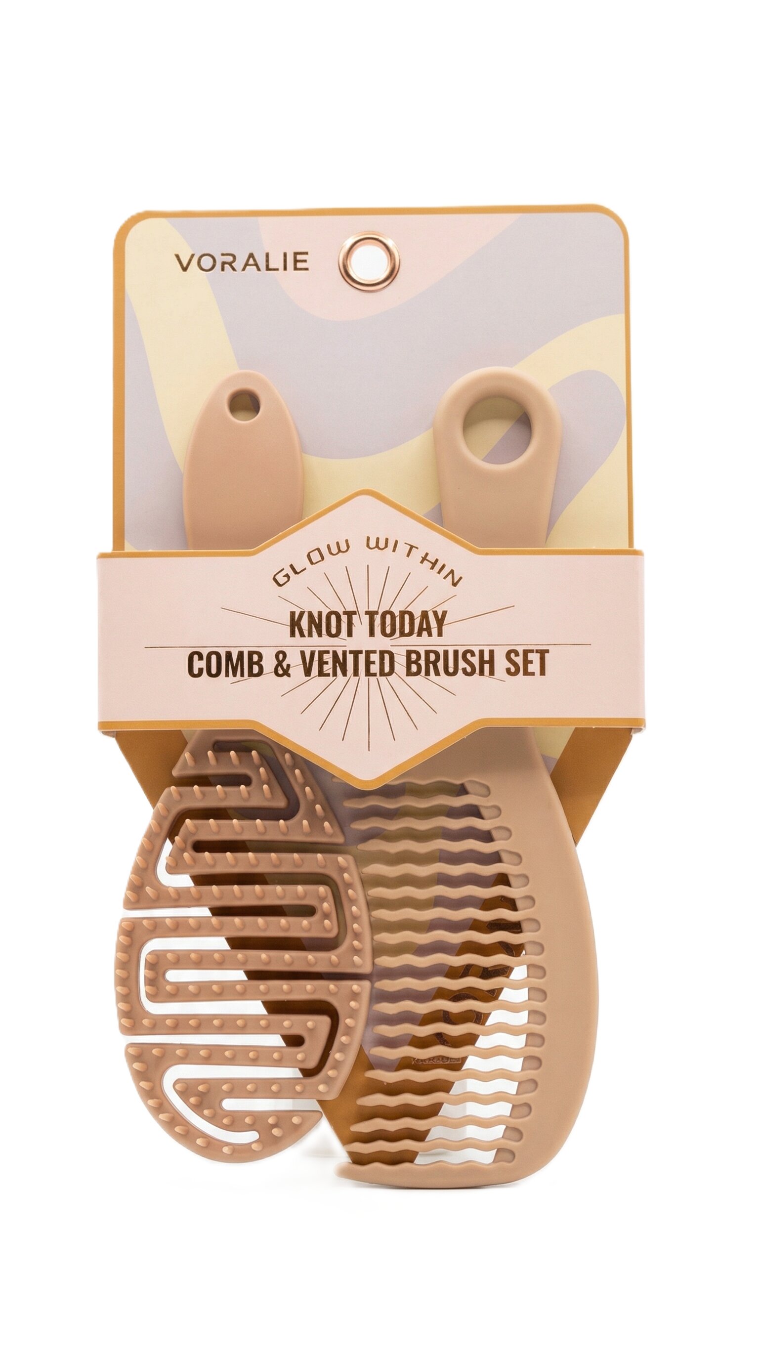 VR-09 Knot Today Comb & Vented Brush Set (Light Brown)